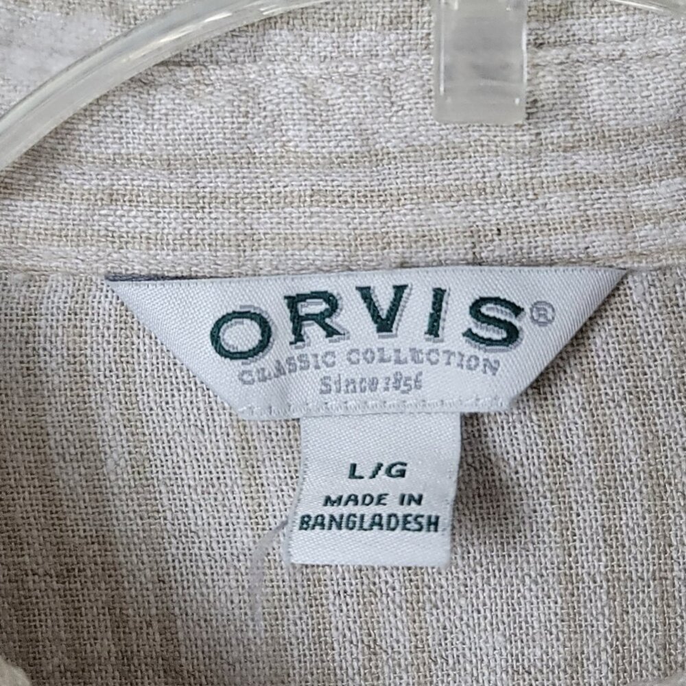 Orvis Women Linen Blend Button Down Shirt large Beige Striped Lightweight Top - Picture 7 of 9